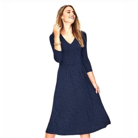 BODEN Coraline Jersey Midi Dress French Navy Blue Gold Dots Sz 12L $125 {3R42} - Picture 2 of 8
